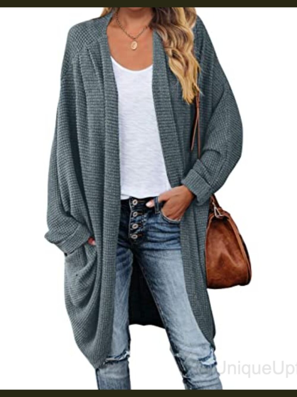 Oversized Waffle Knit Cardigan Dolman Sleeve Slouchy Cocoon Sweater